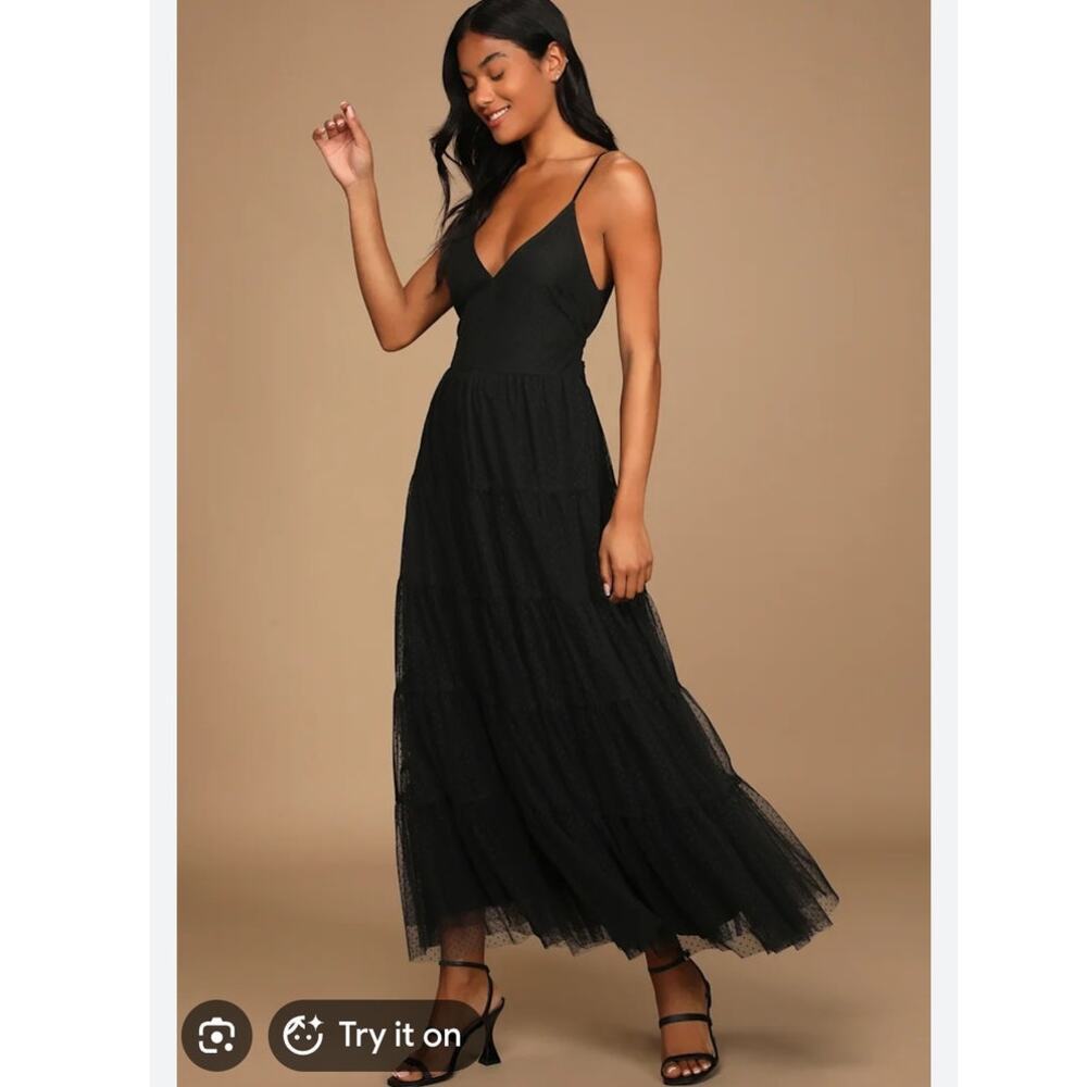 Lulu's Polka Dot Mesh Maxi Dress XS Tiered Goth Whimsygoth Witchy Dark Romance
